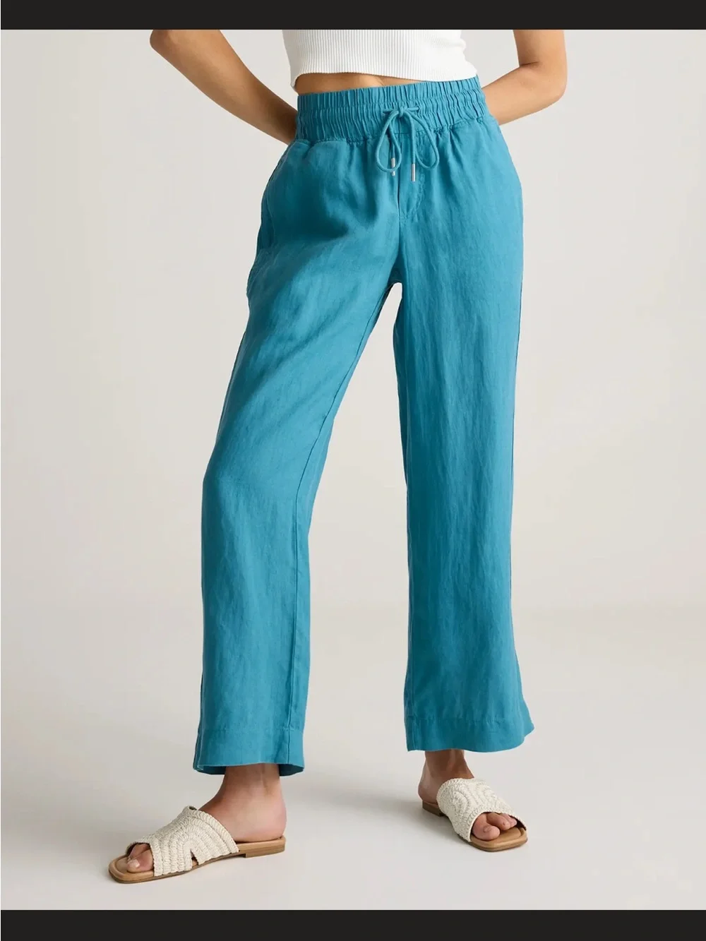 Quince Teal Wide-Leg Linen Pants NWOT Small 29”inseam